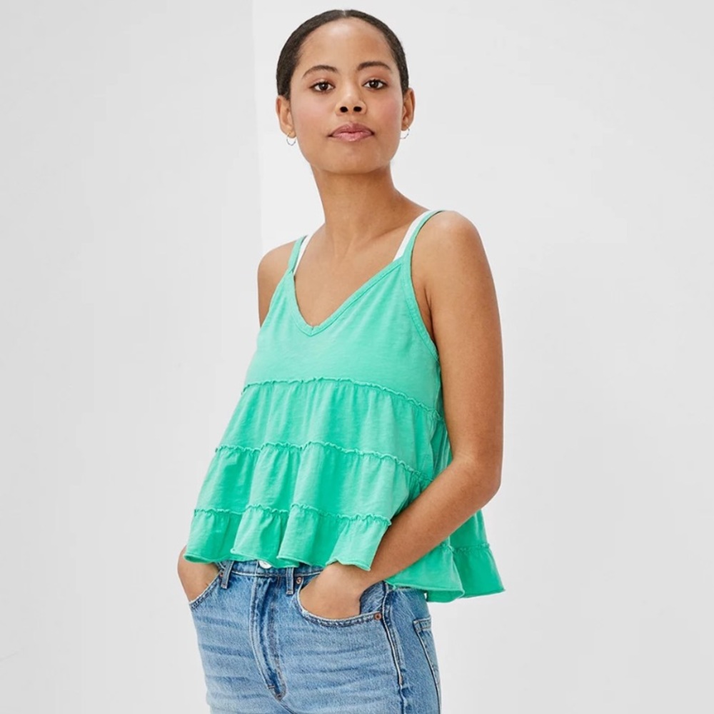 American Eagle Mint Green Tiered Sleeveless Tank Top